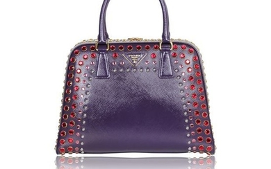 Prada - Tote bag Prada Saffiano Vernice Embellished Frame Pyramid Top Handle Bag (Limited Runway Edition)