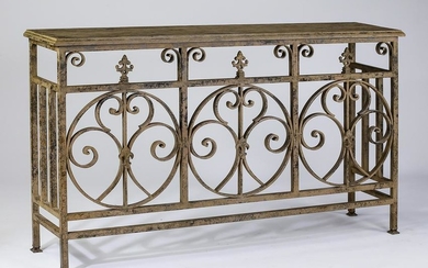Provincial inspired patinated iron console, 65"w