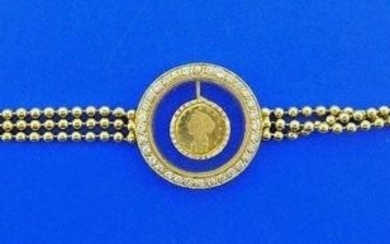 REGAL 22k Yellow Gold & Diamond Coin Bracelet Vintage