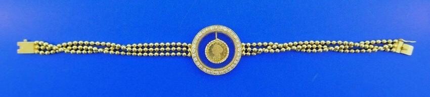 REGAL 22k Yellow Gold & Diamond Coin Bracelet Vintage