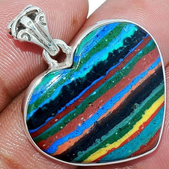 Rainbow Calsilica Stone & Sterling Heart Pendant