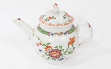 Rare Plymouth teapot, circa 1768-70, of small size, polychrome painted with flowers, with Bristol cover, 15.5cm from spout to handle
