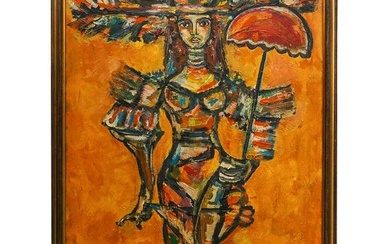 Rene Portocarrero (1912-1985) Woman With Umbrella Oil On Canvas