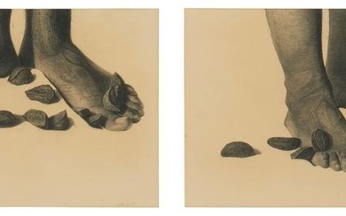 Richard Wyatt Jr (b. 1955), "Toes," 1976, Graphite on two sheets of cream-colored paper, Sheet of