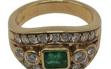 Ring Yellow gold Emerald - Diamond