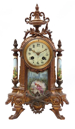 (-), Rococo style table clock in bronze-coloured metal...