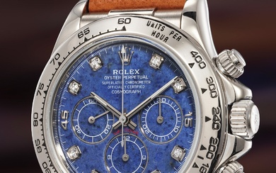 Rolex, Ref. 16519 A rare and highly attractive white gold chronograph wristwatch with sodalite dial and diamond-set numerals with presentation box and hang tag