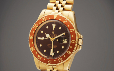 Rolex Reference 1675 GMT-Master | A yellow gold automatic dual time wristwatch with date and bracelet, Circa 1979 | 勞力士 型號 1675 GMT-Master 黃金自動上鏈兩地時間鍊帶腕錶備日期顯示，製作年份約 1979