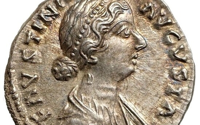 Roman Empire. Faustina II (Augusta, AD 147-175). AR Denar,Rom, JUNO, Pfau - Top!