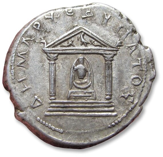 Roman Empire (Provincial). Trajan (AD 98-117). Silver 25 mm Tridrachm,CAPPADOCIA, Caesaraea-Eusebia 112-117 A.D. - temple with statue of Diana