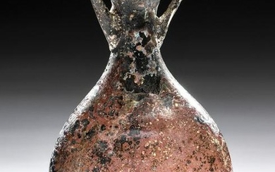 Roman Glass Pilgrim Flask - Aubergine & Iridescent!