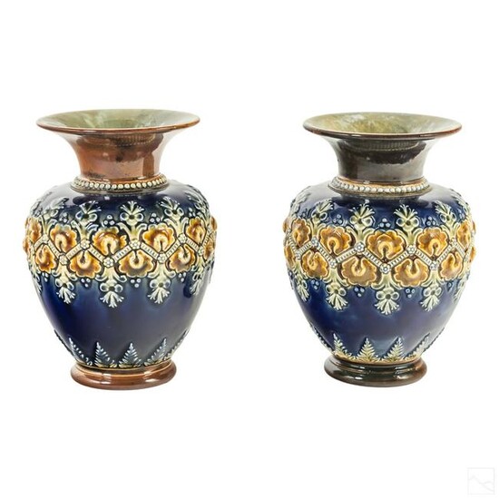 Royal Doulton Art Nouveau Cobalt Blue Floral Vases