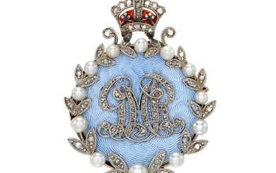 Royal: a seed pearl, enamel and diamond brooch, circa 1905