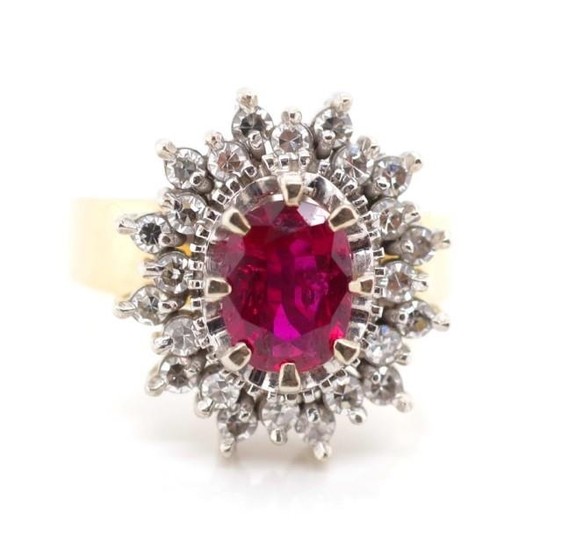Ruby and diamond set 18ct gold cluster ring marked 18ct. App...