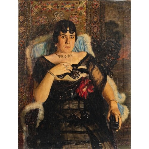 Russian School early 20th Century- Fashionable lady seated i...