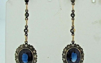 SAPPHIRES DIAMONDS RUSSIAN EARRINGS YELLOW GOLD AND