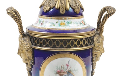 SEVRES STYLE GILT-BRONZE-MOUNTED COVERED POTPOURRI VASE, 19TH CENTURY Height: 11 1/2 in. (29.2 cm.)
