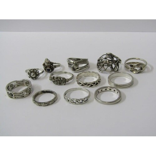SILVER RINGS, selection of 12 silver rings, various size, st...