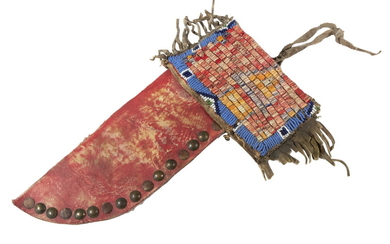 SIOUX KNIFE SCABBARD OWNED BY "TAKES ALIVE" FAMILY, CIRCA 1860