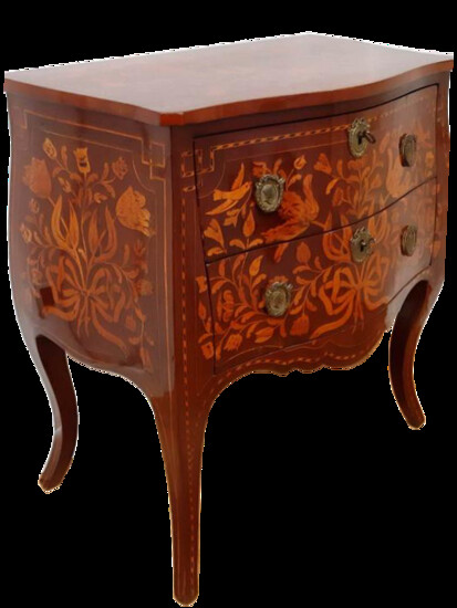 SMALL DUTCH DRESSER IN RICHLY INLAY MAHOGANY WITH FLORAL MOTIF