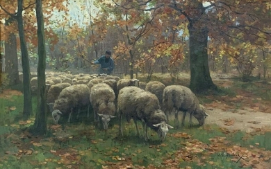 WILLEM STEELINK SHEPARD HERDING SHEEP PAINTING