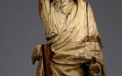 Saint personnage barbu vêtu à l'antique d'une longue tunique ceinturée et d'un manteau noué à...