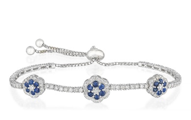 Sapphire and Diamond Flower Adjustable Bracelet