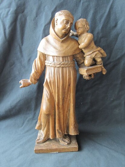 Sculpture, Saint Anthony of Padua with Baby Jesus - Baroque - Nut - 18th century