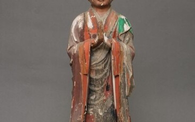 Sculpture - Wood - Bodhisattva - Gentle polychrome wooden sculpture the Bodhisattva Jizô in the guise of a serene monk. - Japan - Edo Period (1600-1868)