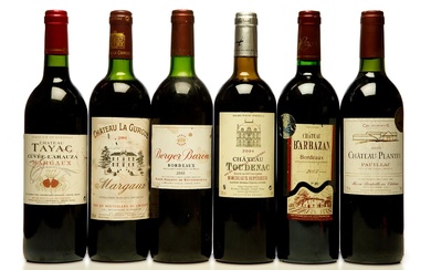 Sélection de 6 bouteilles de vin rouge de Bordeaux, France. Vin rouge. 75 cl. Différents...