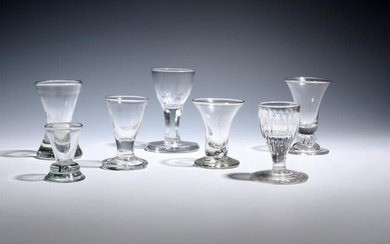 Sept verres à liqueur ou à feu des 18e et 19e siècles, l'un avec un...