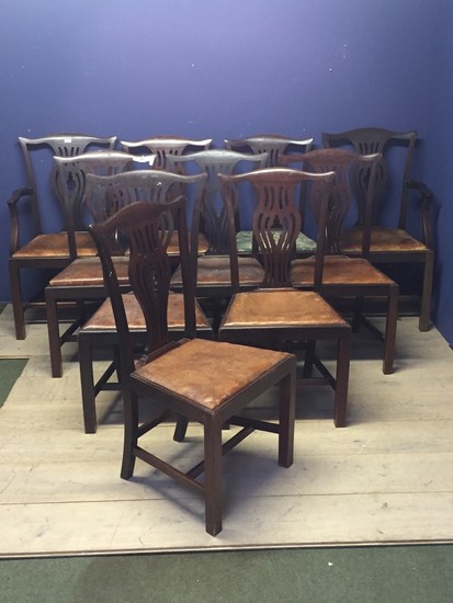 Set of 10 (8 & 2) Chippendale style mahogany dining chairs w...