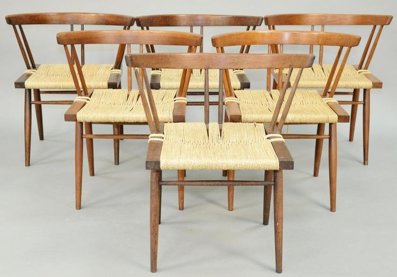 Set of Six George Nakashima Chairs, cherry with woven