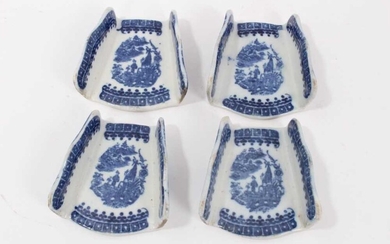 Set of four 18th century Caughley blue and white Asparagus servers decorated in the Fisherman and Cormorant pattern (4)