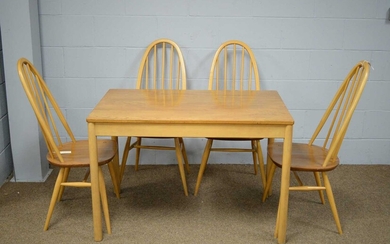 Set of four Ercol quaker chairs; and an Ercol style dining table.