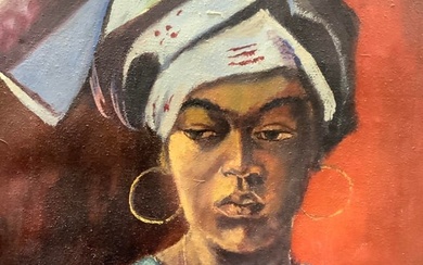 Sgd Vtg African Woman Portrait Oil Painting