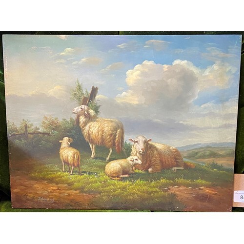 Sheep on a hillside, oil on panel, 30.5 x 40 cm