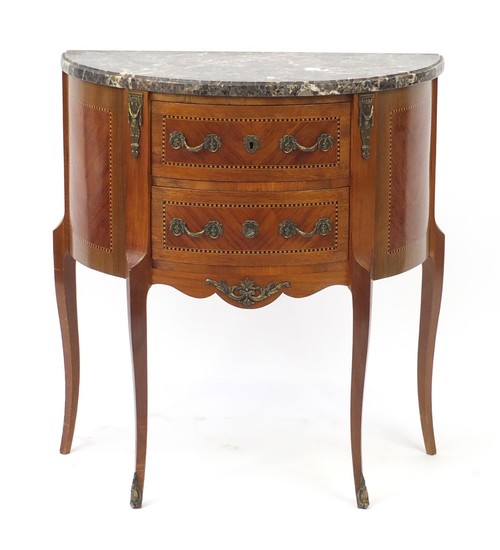 Sheriton revival demi lune side cabinet with marble top and ...