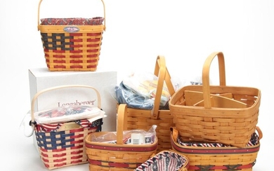 Signed Longaberger Americana Handwoven Dresden Baskets, Liners and More