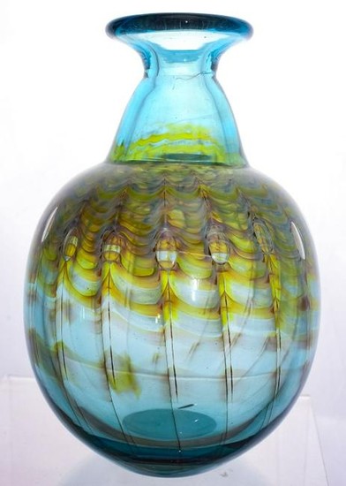 Signed Studio Art Blown Glass Captured Bubble Vase