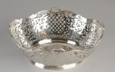Silver basket, 835/000, oval sawed model with molded