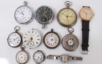 Silver cased half hunter fob watch by C. H. Croydon, Ipswich, five other silver cased fob/pocket watches, together with various vintage watches