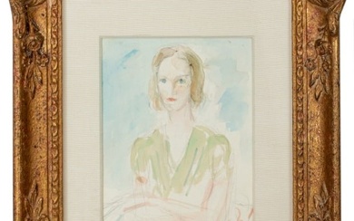 Simka Simkhovitch "Woman in Green" Watercolor