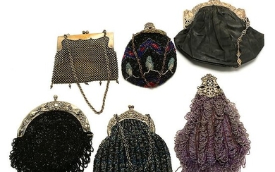 Six Victorian Silvered, Beaded Bags.