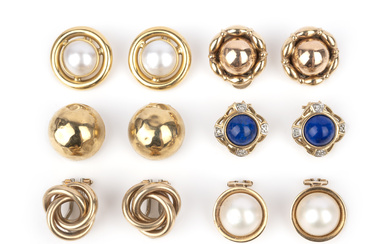 Six pairs of gold ear clips