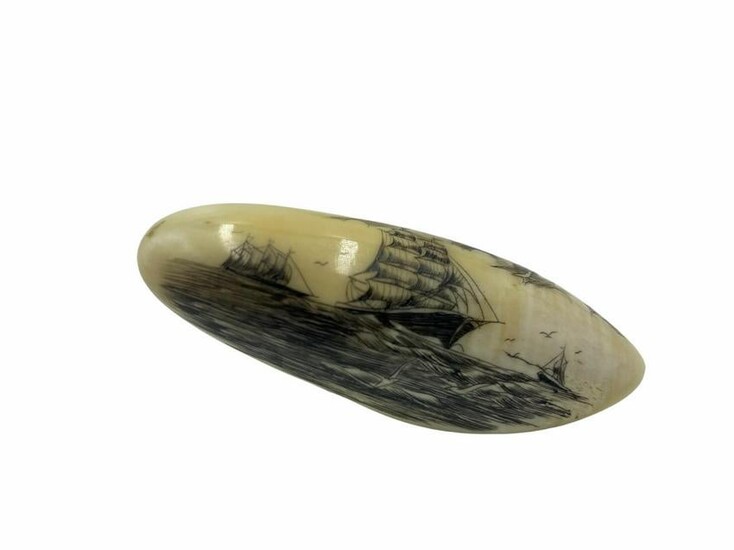 Small Scrimshaw Whale Tooth with Ship Engraved