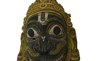 Southeast Asian Carved Wood and Painted Mask.