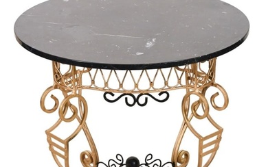 Spanish Baroque Marble Top Metal Gilt Base Table
