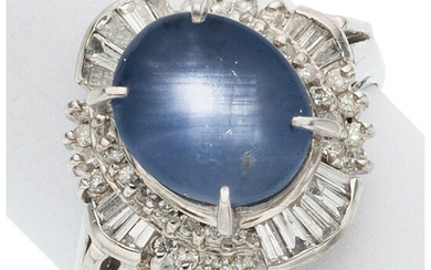 Star Sapphire, Diamond, Platinum Ring The ring features an...