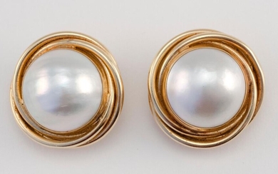 PAIR OF 14KT GOLD AND MABÉ PEARL EARRINGS...